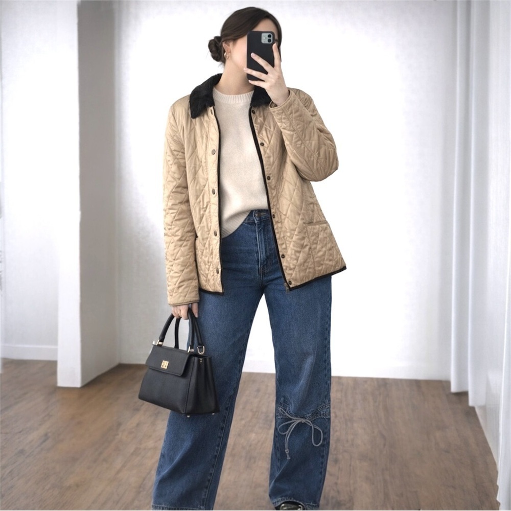 Charter Club Gold Quilted Puffer Jacket | Faux Fur Collar